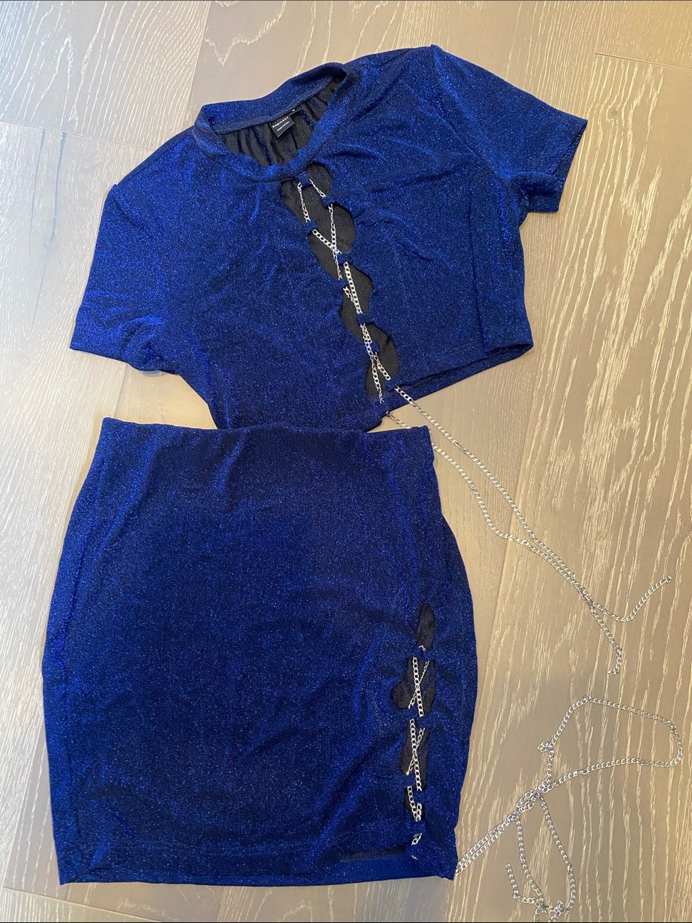 Shimmery Royal Blue Two-Piece Lace-Up Set - Picture 4 of 5